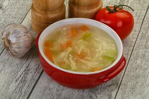 Chicken soup with noodles photo