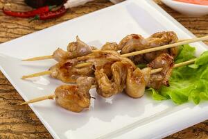 Chicken skin skewer photo