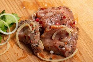 Raw pork kebab photo