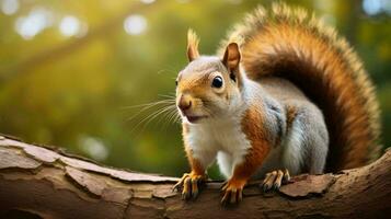 a squirrel on a log AI Generated photo