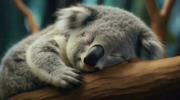 un coala oso dormido en un árbol rama ai generado foto