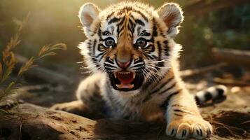 a tiger with its mouth open AI Generated photo