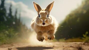 a rabbit running on dirt AI Generated photo