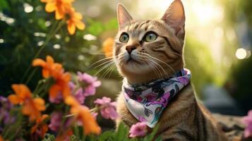 a cat wearing a scarf AI Generated photo