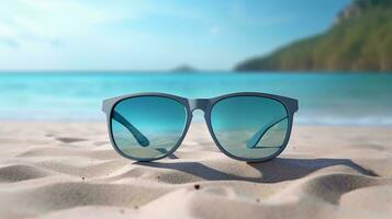 a pair of sunglasses on a beach AI Generated photo