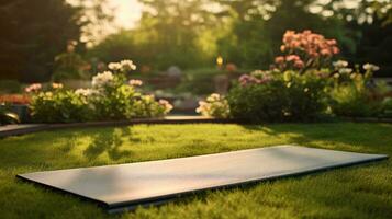 a green lawn with flowers AI Generated photo