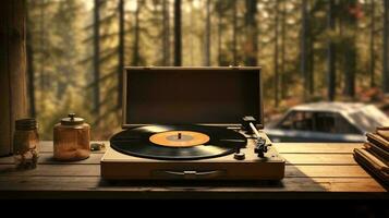 a record player on a table AI Generated photo