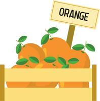 Orange in wood crate. vector