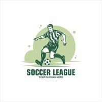 fútbol emblema con un silueta de el jugador y pelota aislado monocromo imagen vector