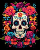 A colorful Day of the Dead skull illustration Design photo