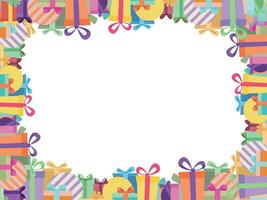 Colorful ribbon gift box border white paper background vector