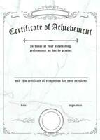 Classic white vertical marble certificate of achievement paper template with retro border vector