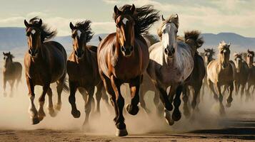 un grupo de caballos corriendo ai generado foto