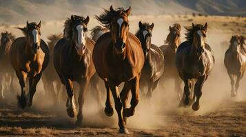 un grupo de caballos corriendo ai generado foto
