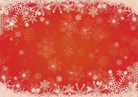 Red and orange gradient Christmas background snowflake and snow border vector