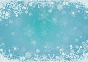 Vector winter gradient sky blue Christmas background snowflake and snow border