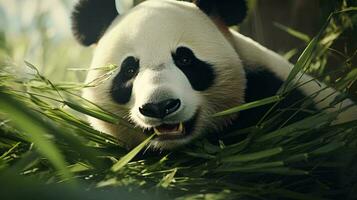 un panda comiendo algunos césped ai generado foto