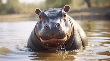 un hipopótamo en el agua ai generado foto