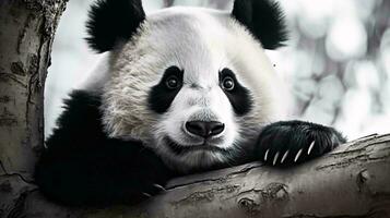 a panda bear on a log AI Generated photo