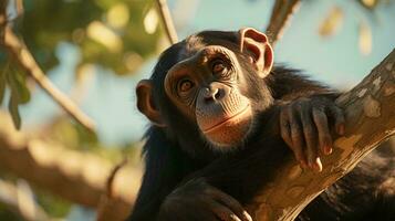a monkey holding onto a tree branch AI Generated photo