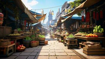 a street market with fruits and vegetables AI Generated photo