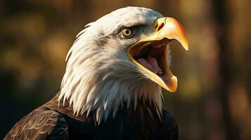 un calvo águila con sus boca abierto ai generado foto
