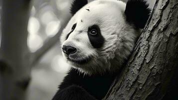 un panda oso mirando a el cámara ai generado foto