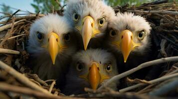 un grupo de aves en un nido ai generado foto
