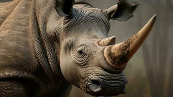 un cerca arriba de un rinoceronte ai generado foto
