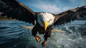 a bald eagle with a fish in its mouth AI Generated photo