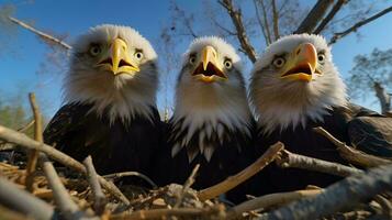 un grupo de aves en un nido ai generado foto