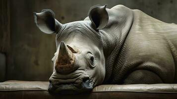 a rhino lying down AI Generated photo