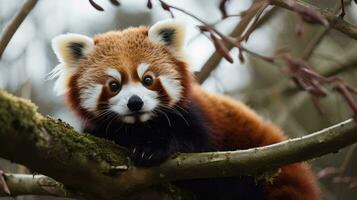 un rojo panda en un árbol ai generado foto