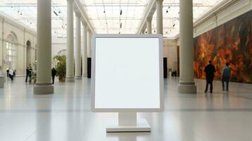 a large white screen in a large room with people walking around AI Generated photo