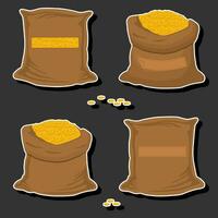 Illustration on theme big colored set different types bags, full sack of coins vector