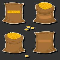 Illustration on theme big colored set different types bags, full sack of coins vector