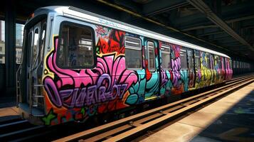 a train with graffiti on it AI Generated photo