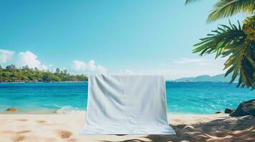 un grande blanco tienda en un playa ai generado foto