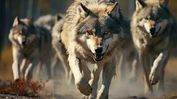 a group of wolves running AI Generated photo