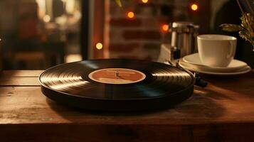 a record player on a table AI Generated photo