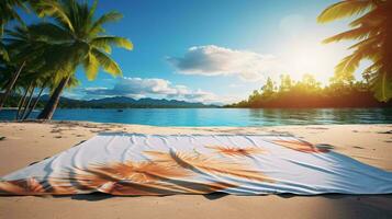 un playa con palma arboles y agua ai generado foto