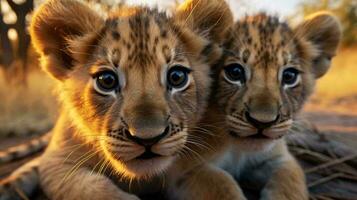 un Pareja de bebé tigres ai generado foto