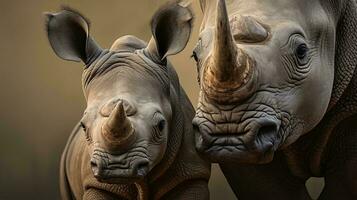 un cerca arriba de dos rinoceronte ai generado foto