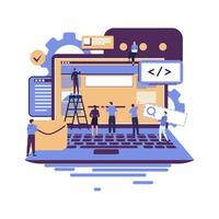 people make a website by filling the features flat illustration vector