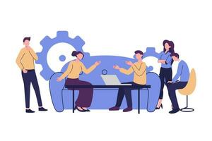 workers are sitting at the negotiating table flat vector illustration design