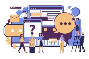 getting help information, answering questions, communication flat vector illustration