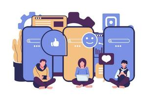 people are connected with internet and social media network flat illustration vector