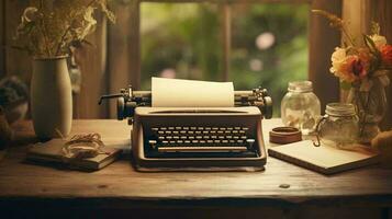 a typewriter on a table AI Generated photo