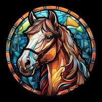 A Colorful Horse Stained Glass Window Illustration Design photo