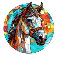 A Colorful Horse Stained Glass Window Illustration Design photo